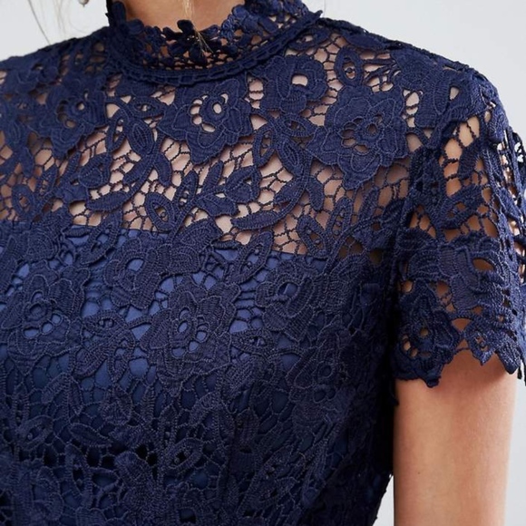 Chi Chi London High Neck Lace Midi Dress With Tull - Picture 2 of 8